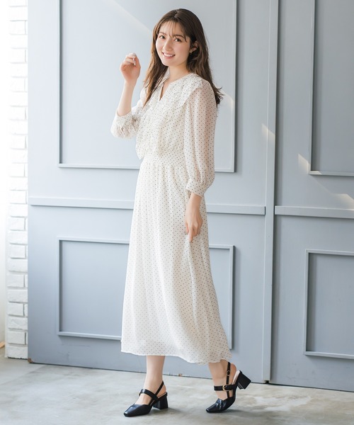 MISCH MASCH(ミッシュマッシュ)の「2026春夏新作 フリルカラーシアーワンピース(ワンピース・レディース・ホワイト×ブラック/グリーン・M/S)」の5枚目の写真