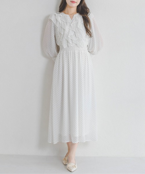 MISCH MASCH(ミッシュマッシュ)の「2026春夏新作 フリルカラーシアーワンピース(ワンピース・レディース・ホワイト×ブラック/グリーン・M/S)」の10枚目の写真