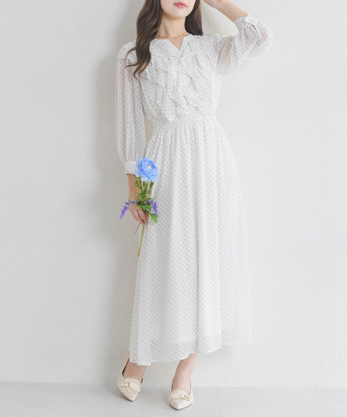 MISCH MASCH(ミッシュマッシュ)の「2026春夏新作 フリルカラーシアーワンピース(ワンピース・レディース・ホワイト×ブラック/グリーン・M/S)」の14枚目の写真