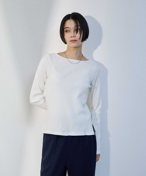 Mac-House(マックハウス)の「【milli de l'air 】トタンテレコ レイヤード ボートネック 長袖プルオーバー(Tシャツ/カットソー・レディース・ホワイト/ブラック/ブルー・M)」の3枚目の写真