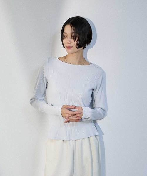 Mac-House(マックハウス)の「【milli de l'air 】トタンテレコ レイヤード ボートネック 長袖プルオーバー(Tシャツ/カットソー・レディース・ホワイト/ブラック/ブルー・M)」の2枚目の写真
