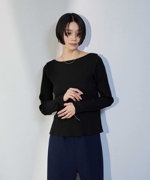 Mac-House(マックハウス)の「【milli de l'air 】トタンテレコ レイヤード ボートネック 長袖プルオーバー(Tシャツ/カットソー・レディース・ホワイト/ブラック/ブルー・M)」の1枚目の写真