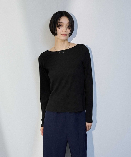 Mac-House(マックハウス)の「【milli de l'air 】トタンテレコ レイヤード ボートネック 長袖プルオーバー(Tシャツ/カットソー・レディース・ホワイト/ブラック/ブルー・M)」の9枚目の写真