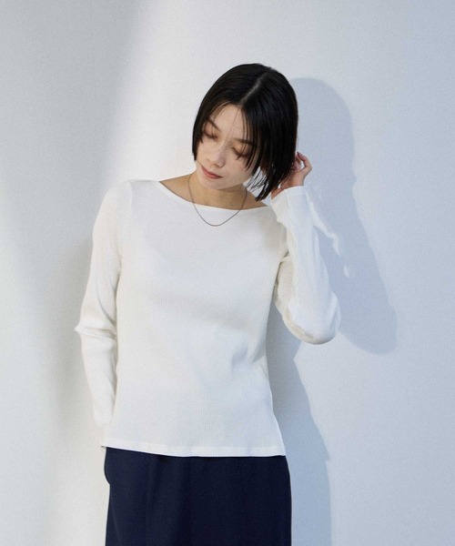Mac-House(マックハウス)の「【milli de l'air 】トタンテレコ レイヤード ボートネック 長袖プルオーバー(Tシャツ/カットソー・レディース・ホワイト/ブラック/ブルー・M)」の12枚目の写真