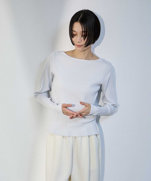 Mac-House(マックハウス)の「【milli de l'air 】トタンテレコ レイヤード ボートネック 長袖プルオーバー(Tシャツ/カットソー・レディース・ホワイト/ブラック/ブルー・M)」の15枚目の写真