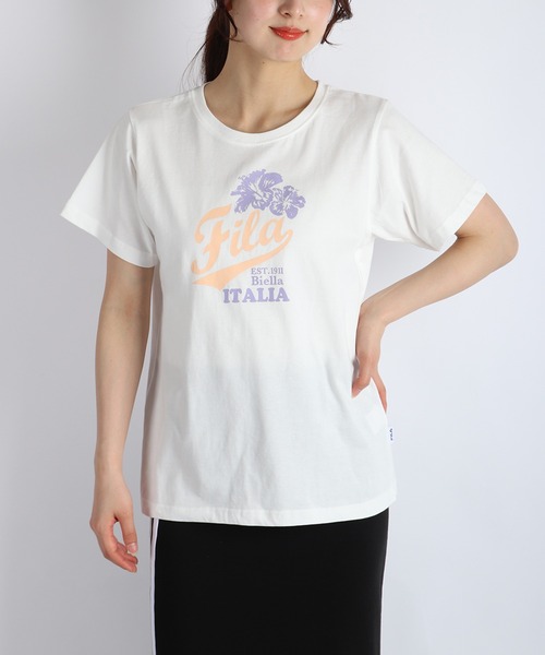 FILA(フィラ)の「FILA / フィラ 半袖プリントT レディース(Tシャツ/カットソー・レディース・ホワイト/ピンク/ホワイト系その他/ラベンダー/ブラック/ネイビー系・M/L)」の2枚目の写真