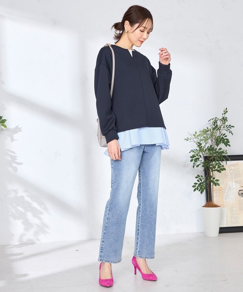 GALLORIA（ギャローリア）の「ダンボールキーネックプルオーバー（Tシャツ/カットソー・レディース・ネイビー/ライトグリーン/ライトベージュ・L/LL/M/S）」の13枚目の写真