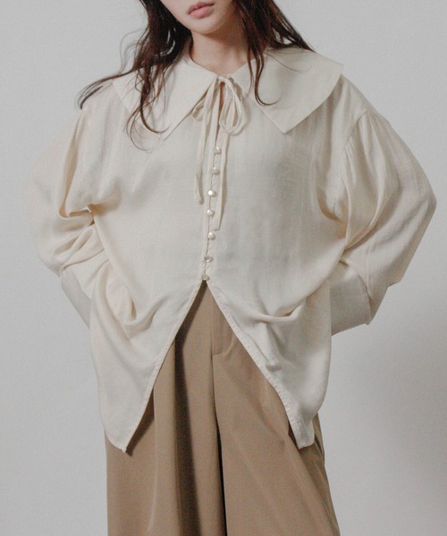 Social GIRL（ソーシャルガール）の「2026SS セーラーカラーリボンブラウス シャツブラウス 長袖ブラウス（シャツ/ブラウス・レディース・ブルー/オフホワイト/ベージュ・M）」の3枚目の写真