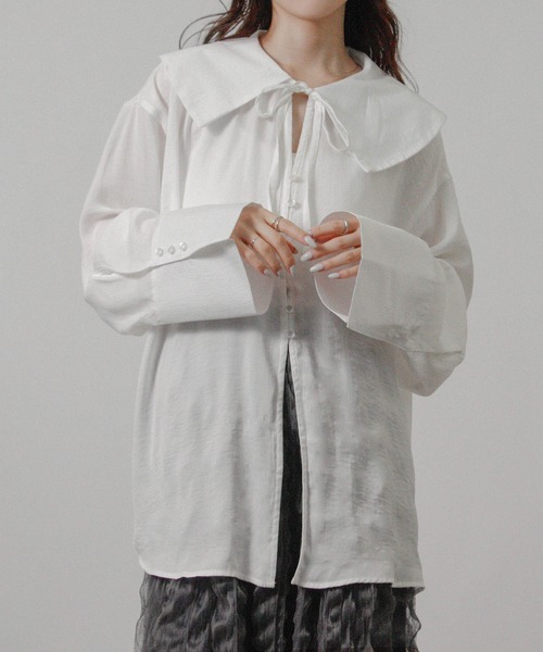 Social GIRL（ソーシャルガール）の「2026SS セーラーカラーリボンブラウス シャツブラウス 長袖ブラウス（シャツ/ブラウス・レディース・ブルー/オフホワイト/ベージュ・M）」の11枚目の写真