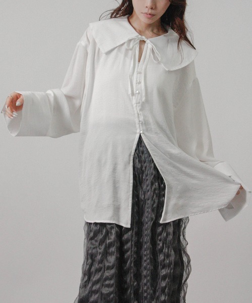 Social GIRL（ソーシャルガール）の「2026SS セーラーカラーリボンブラウス シャツブラウス 長袖ブラウス（シャツ/ブラウス・レディース・ブルー/オフホワイト/ベージュ・M）」の12枚目の写真