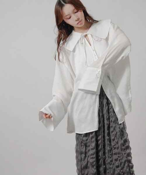 Social GIRL（ソーシャルガール）の「2026SS セーラーカラーリボンブラウス シャツブラウス 長袖ブラウス（シャツ/ブラウス・レディース・ブルー/オフホワイト/ベージュ・M）」の13枚目の写真