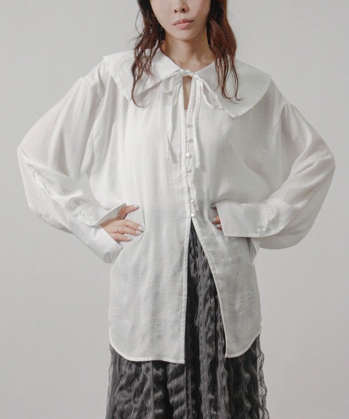 Social GIRL（ソーシャルガール）の「2026SS セーラーカラーリボンブラウス シャツブラウス 長袖ブラウス（シャツ/ブラウス・レディース・ブルー/オフホワイト/ベージュ・M）」の15枚目の写真