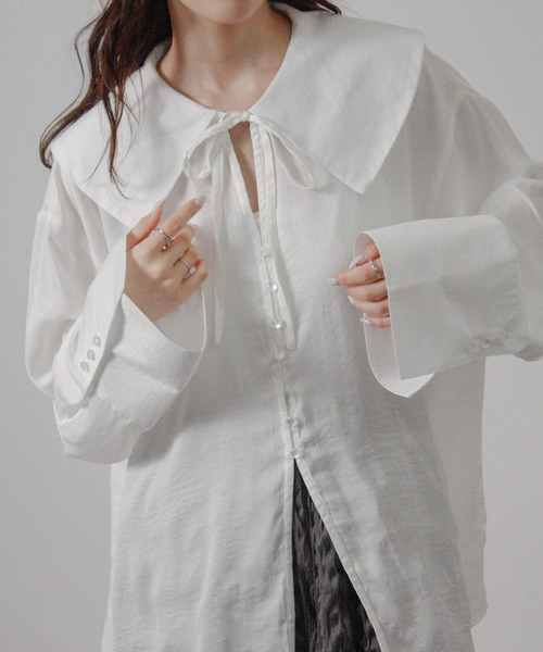 Social GIRL（ソーシャルガール）の「2026SS セーラーカラーリボンブラウス シャツブラウス 長袖ブラウス（シャツ/ブラウス・レディース・ブルー/オフホワイト/ベージュ・M）」の16枚目の写真