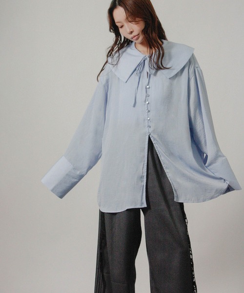 Social GIRL（ソーシャルガール）の「2026SS セーラーカラーリボンブラウス シャツブラウス 長袖ブラウス（シャツ/ブラウス・レディース・ブルー/オフホワイト/ベージュ・M）」の20枚目の写真