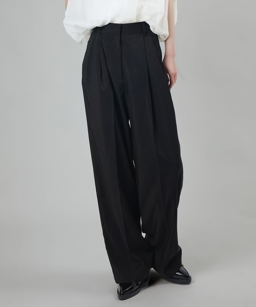 aimoha（アイモハ）の「【セットアップ着用可能】ワイドタックパンツ（スラックス・レディース・ブラック/モカ・SMALL）」の2枚目の写真