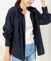 セール】ウォッシャブルパール釦スキッパータックブラウス（シャツ