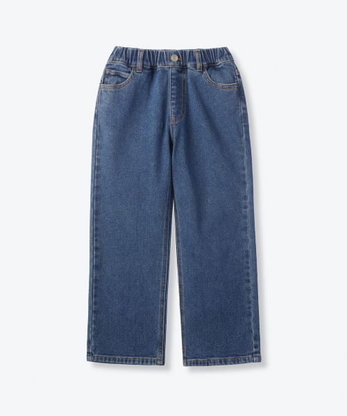 MUSINSA STANDARD KIDS（ムシンサスタンダードキッズ）の「起毛レギュラーフィットバンディングデニムパンツ[ミディアムインディゴ]（デニムパンツ・レディース・その他・120/100/160/150/140/130）」の2枚目の写真