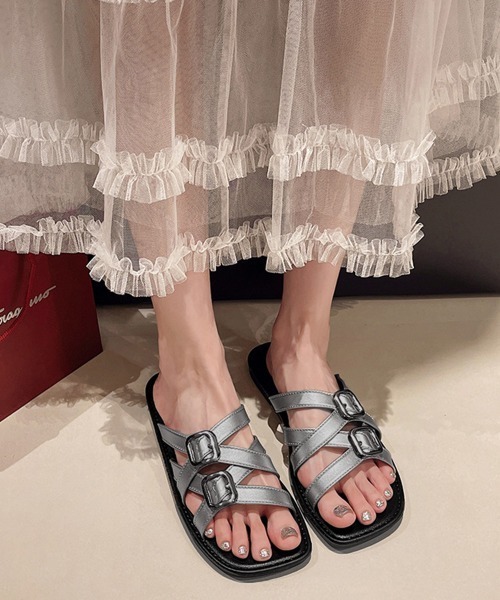 Miniministore(ミニミニストア)の「ベルトサンダル クロスストラップサンダル(サンダル・レディース・グレー/ブラック/アイボリー・S/M/L)」の1枚目の写真