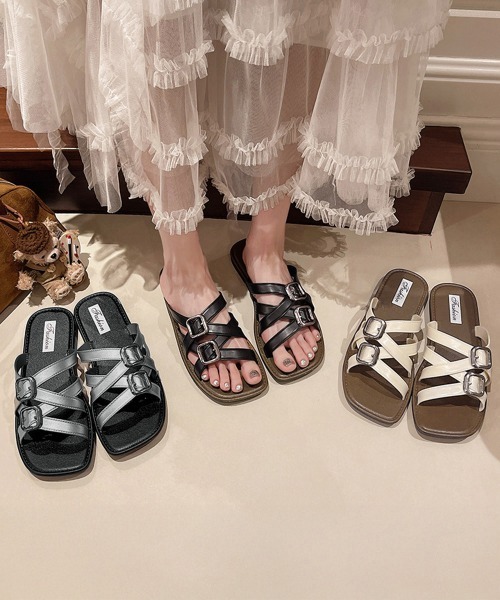 Miniministore(ミニミニストア)の「ベルトサンダル クロスストラップサンダル(サンダル・レディース・グレー/ブラック/アイボリー・S/M/L)」の5枚目の写真
