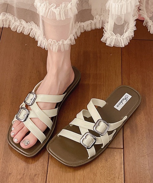 Miniministore(ミニミニストア)の「ベルトサンダル クロスストラップサンダル(サンダル・レディース・グレー/ブラック/アイボリー・S/M/L)」の6枚目の写真