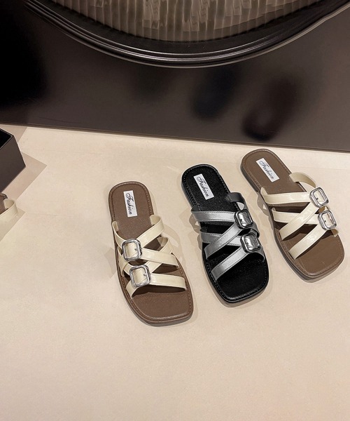 Miniministore(ミニミニストア)の「ベルトサンダル クロスストラップサンダル(サンダル・レディース・グレー/ブラック/アイボリー・S/M/L)」の15枚目の写真