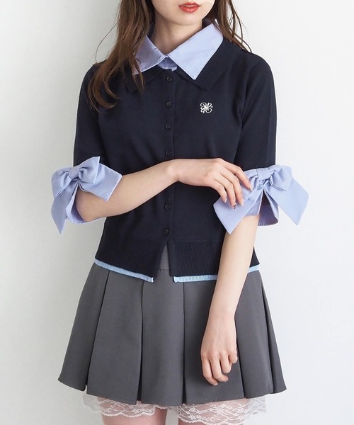 tiptop(ティップトップ)の「リボン布帛襟付5分袖カーディガン(カーディガン/ボレロ・レディース・ネイビー/ブルー系その他/グレー・FREE)」の15枚目の写真