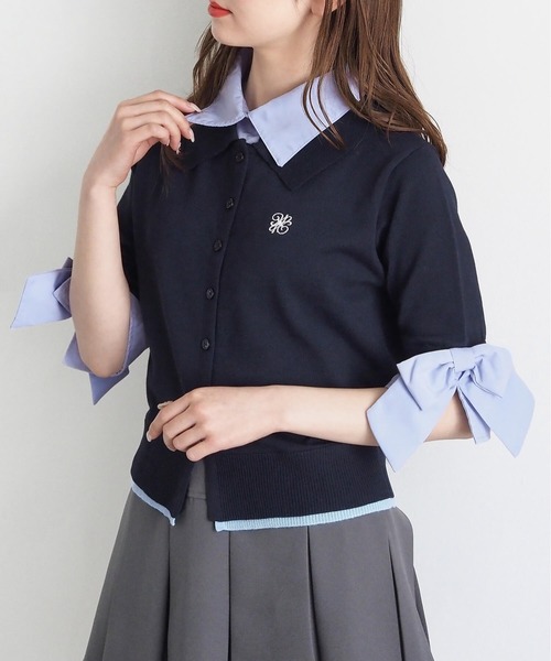 tiptop(ティップトップ)の「リボン布帛襟付5分袖カーディガン(カーディガン/ボレロ・レディース・ネイビー/ブルー系その他/グレー・FREE)」の16枚目の写真