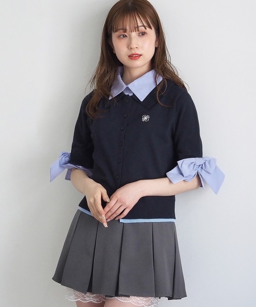 tiptop(ティップトップ)の「リボン布帛襟付5分袖カーディガン(カーディガン/ボレロ・レディース・ネイビー/ブルー系その他/グレー・FREE)」の17枚目の写真