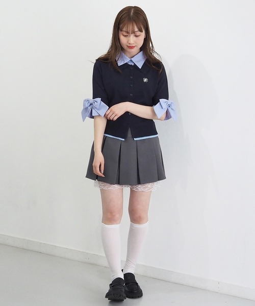 tiptop(ティップトップ)の「リボン布帛襟付5分袖カーディガン(カーディガン/ボレロ・レディース・ネイビー/ブルー系その他/グレー・FREE)」の18枚目の写真