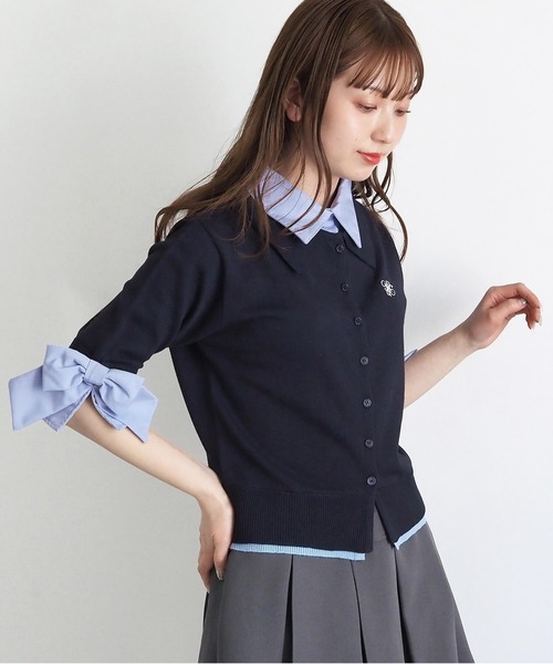 tiptop(ティップトップ)の「リボン布帛襟付5分袖カーディガン(カーディガン/ボレロ・レディース・ネイビー/ブルー系その他/グレー・FREE)」の19枚目の写真