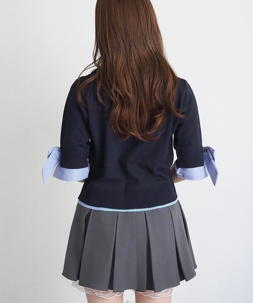 tiptop(ティップトップ)の「リボン布帛襟付5分袖カーディガン(カーディガン/ボレロ・レディース・ネイビー/ブルー系その他/グレー・FREE)」の20枚目の写真