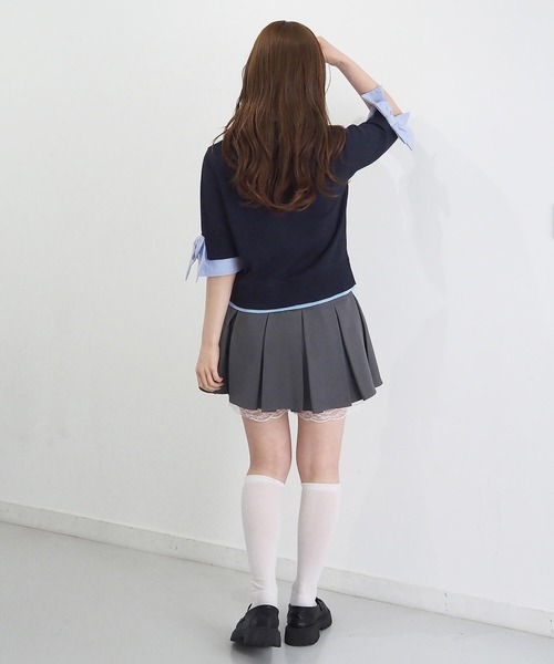 tiptop(ティップトップ)の「リボン布帛襟付5分袖カーディガン(カーディガン/ボレロ・レディース・ネイビー/ブルー系その他/グレー・FREE)」の21枚目の写真