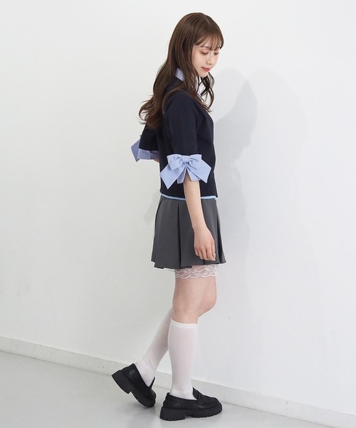 tiptop(ティップトップ)の「リボン布帛襟付5分袖カーディガン(カーディガン/ボレロ・レディース・ネイビー/ブルー系その他/グレー・FREE)」の22枚目の写真