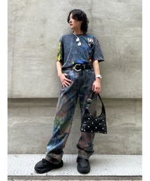 フローラル プリント Tシャツ / ネイビー