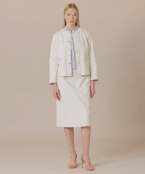 MACKINTOSH LONDON（マッキントッシュ ロンドン）の「コットンリネンブレンドオックスジャケット（ノーカラージャケット・レディース・ホワイト系その他/チャコールグレー・40/38）」の4枚目の写真