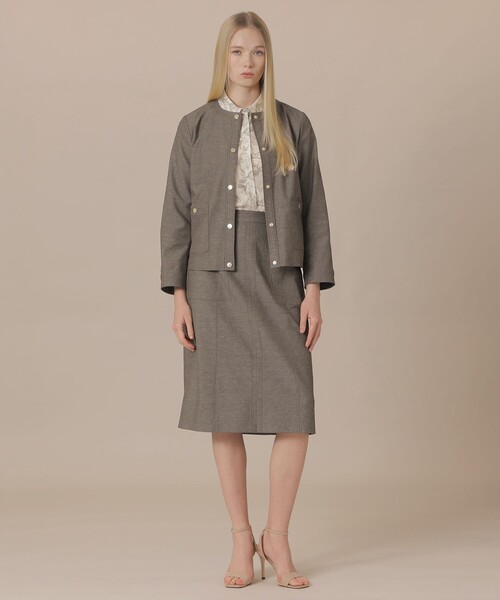 MACKINTOSH LONDON（マッキントッシュ ロンドン）の「コットンリネンブレンドオックスジャケット（ノーカラージャケット・レディース・ホワイト系その他/チャコールグレー・40/38）」の5枚目の写真