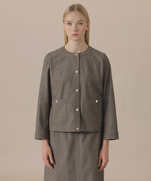 MACKINTOSH LONDON（マッキントッシュ ロンドン）の「コットンリネンブレンドオックスジャケット（ノーカラージャケット・レディース・ホワイト系その他/チャコールグレー・40/38）」の6枚目の写真