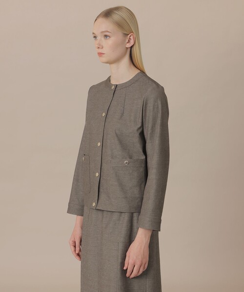 MACKINTOSH LONDON（マッキントッシュ ロンドン）の「コットンリネンブレンドオックスジャケット（ノーカラージャケット・レディース・ホワイト系その他/チャコールグレー・40/38）」の7枚目の写真