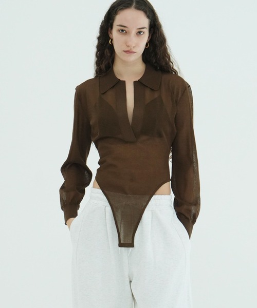 CLANE（クラネ）の「SKIPPER KNIT BODYSUITS（ニット/セーター・レディース・ブラウン/アイボリー/ブラック・1）」の3枚目の写真