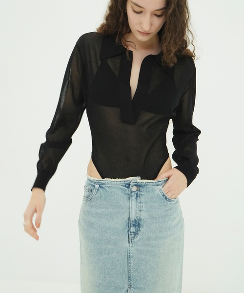 CLANE（クラネ）の「SKIPPER KNIT BODYSUITS（ニット/セーター・レディース・ブラウン/アイボリー/ブラック・1）」の2枚目の写真