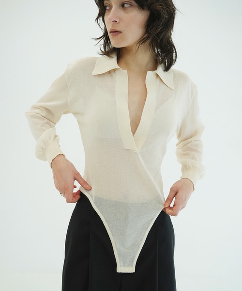 CLANE（クラネ）の「SKIPPER KNIT BODYSUITS（ニット/セーター・レディース・ブラウン/アイボリー/ブラック・1）」の6枚目の写真