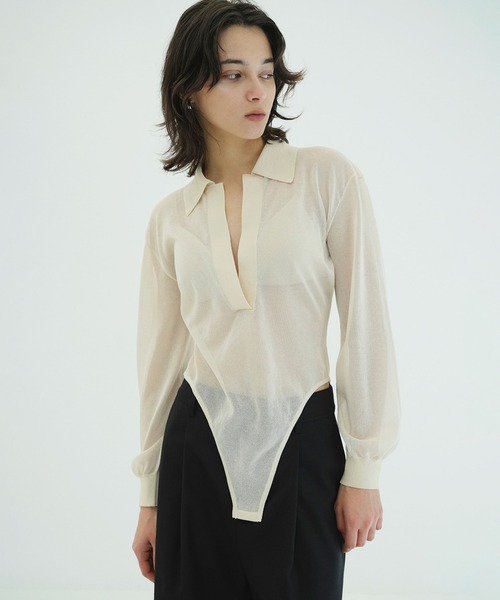 CLANE（クラネ）の「SKIPPER KNIT BODYSUITS（ニット/セーター・レディース・ブラウン/アイボリー/ブラック・1）」の5枚目の写真