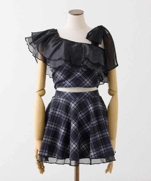 one after another NICE CLAUP（ワンアフターアナザーナイスクラップ）の「swimwear/肩リボンワンショルダー/3点セット（水着・レディース・チェック/ミント/アイボリー/ブラック・FREE）」の4枚目の写真