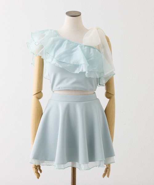 one after another NICE CLAUP（ワンアフターアナザーナイスクラップ）の「swimwear/肩リボンワンショルダー/3点セット（水着・レディース・チェック/ミント/アイボリー/ブラック・FREE）」の3枚目の写真