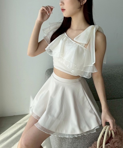 one after another NICE CLAUP（ワンアフターアナザーナイスクラップ）の「swimwear/肩リボンワンショルダー/3点セット（水着・レディース・チェック/ミント/アイボリー/ブラック・FREE）」の17枚目の写真