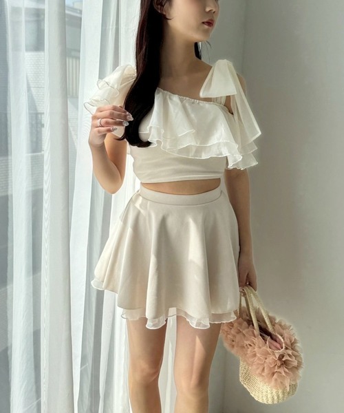 one after another NICE CLAUP（ワンアフターアナザーナイスクラップ）の「swimwear/肩リボンワンショルダー/3点セット（水着・レディース・チェック/ミント/アイボリー/ブラック・FREE）」の6枚目の写真