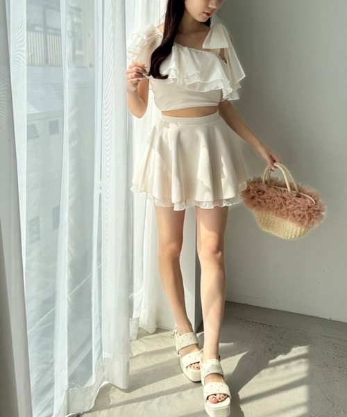 one after another NICE CLAUP（ワンアフターアナザーナイスクラップ）の「swimwear/肩リボンワンショルダー/3点セット（水着・レディース・チェック/ミント/アイボリー/ブラック・FREE）」の16枚目の写真