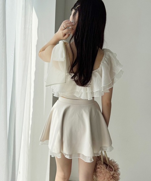 one after another NICE CLAUP（ワンアフターアナザーナイスクラップ）の「swimwear/肩リボンワンショルダー/3点セット（水着・レディース・チェック/ミント/アイボリー/ブラック・FREE）」の7枚目の写真