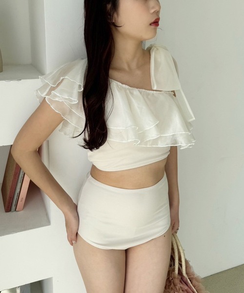 NICE CLAUP swimwear/肩リボンワンショルダー/3点セット one after another NICE CLAUP 水着 swimwear/肩リボンワンショルダー