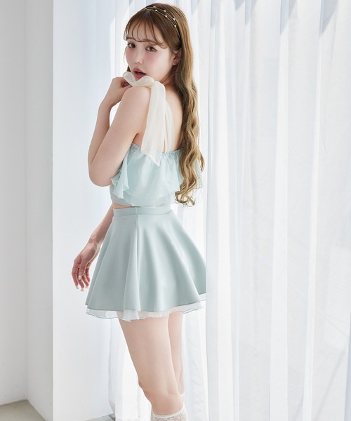 one after another NICE CLAP 水着 ３点セット ミント セール】swimwear/肩リボンワンショルダー/3点セット（水着）｜one